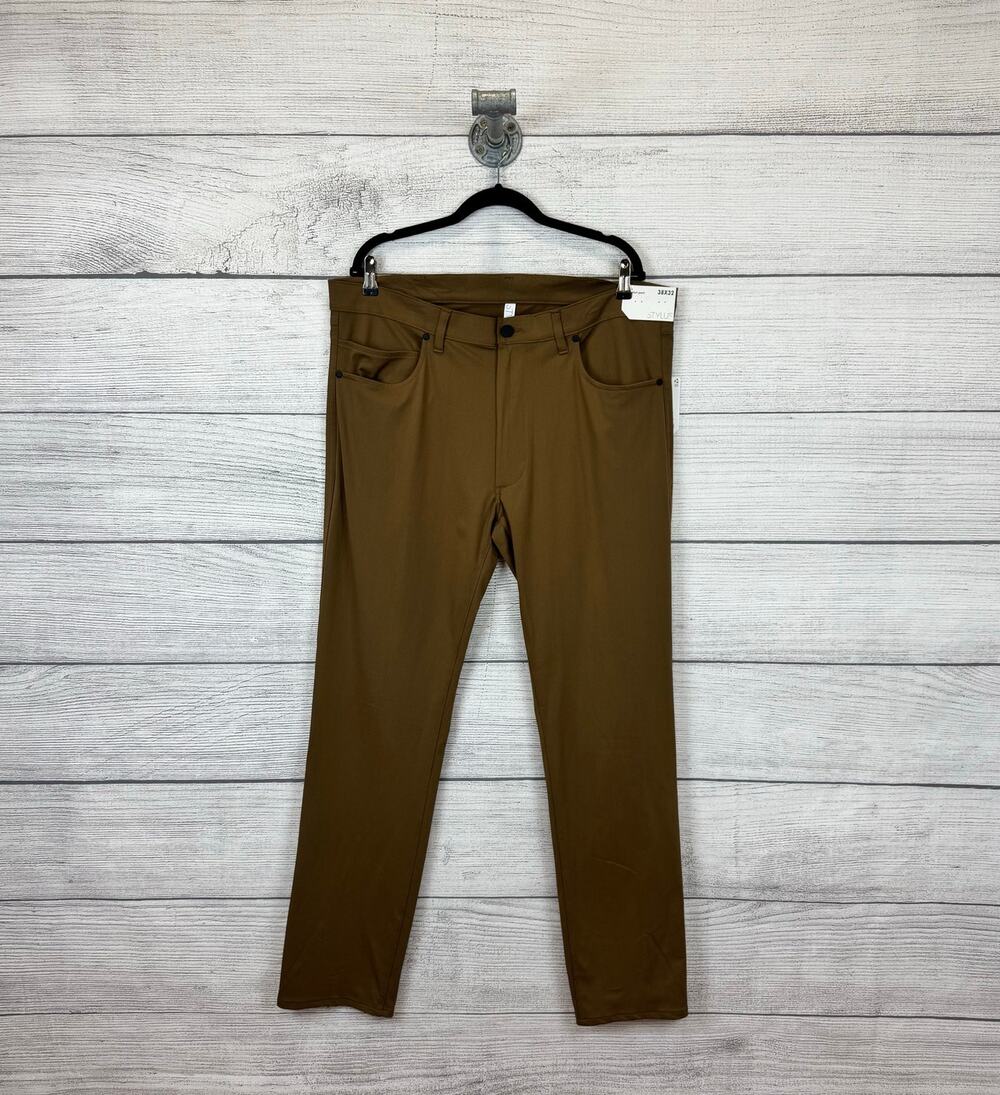 Stylus Men's Carmel Brown Slim Fit 5 Pocket Stretch Pants Size 38x32
